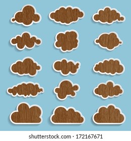wooden clouds collection on a blue background