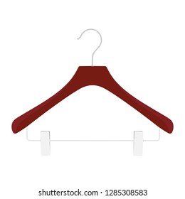 Wooden coat hanger, clothes hanger on a white background. 