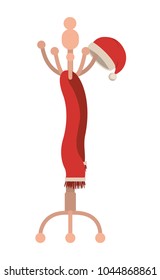 wooden coat rack with Christmas hat and scarf