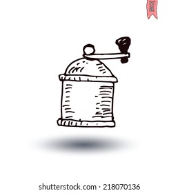 Wooden coffee grinder, Vector isolated 