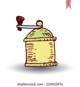 Wooden coffee grinder, Vector isolated 