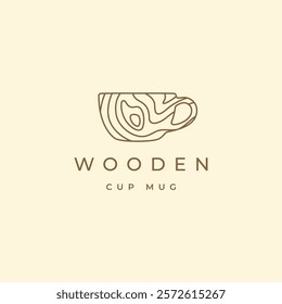 Wooden coffee mug logo with abstract natural wood texture symbol icon vector illustration