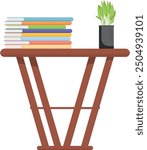 Wooden coffee table with magazine stack cartoon icon