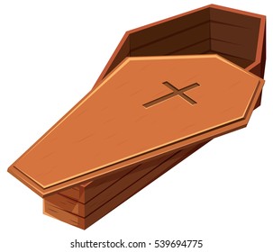 Wooden coffin with cross symbol illustration