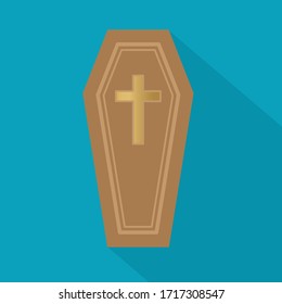 wooden coffin with cross- vector illustration