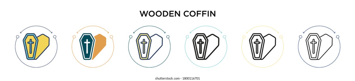 Wooden coffin icon in filled, thin line, outline and stroke style. Vector illustration of two colored and black wooden coffin vector icons designs can be used for mobile, ui, web