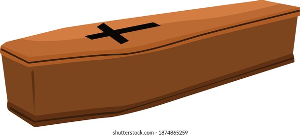 Ataúd de madera, ilustración, vector sobre fondo blanco