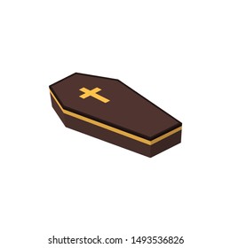 wooden coffin in isometry flat style, vector Illustration