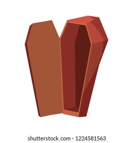 wooden coffin on white background