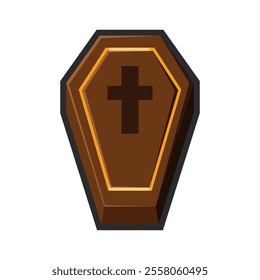 wooden coffin with outline in flat vector design.