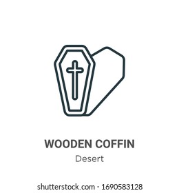 Wooden coffin outline vector icon. Thin line black wooden coffin icon, flat vector simple element illustration from editable desert concept isolated stroke on white background