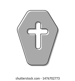 Wooden Coffin sign. Black line icon with gray shifted flat filled icon on white background. Illustration.