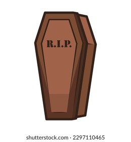 Wooden Coffin Spooky Decoration. Halloween Icon Vector Illustration