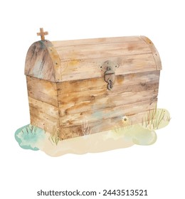 wooden coffin watercolour vector illustration 