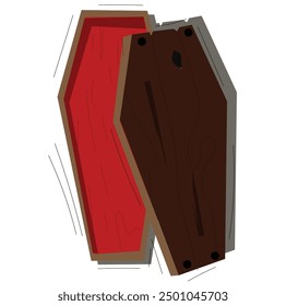 wooden coffin.A coffin, color vector illustration of casket funerary box with cross