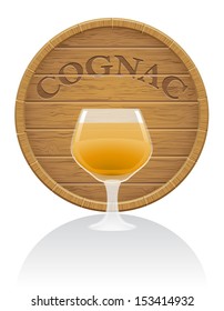 wooden cognac barrel and glass vector illustration EPS10 isolated on white background