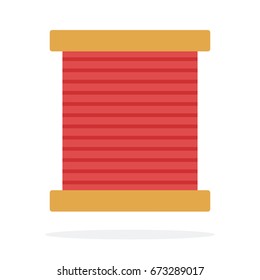 Wooden coil with red thread vector flat material design isolated on white