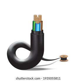 Wooden Coils Of electrical Cable Outdoor. High and low voltage cables on white background