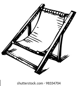 Wooden collapsible chaise lounge for rest.Sketch vector illustration
