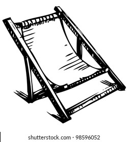 Wooden collapsible chaise lounge for rest.Sketch vector illustration