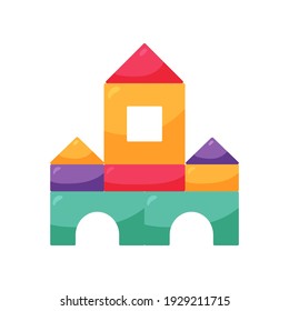 Wooden color cubes toy. Building blocks for kids.Children constructor. Vector illustration.