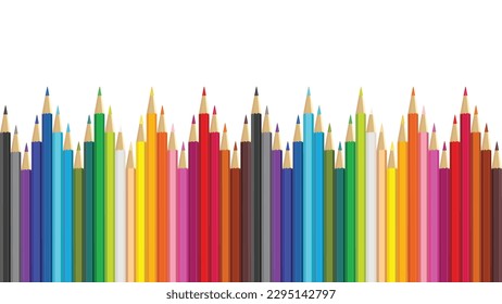 wooden color pencils arranged in bulk on a white isolated background, Drawing colors, multicolors