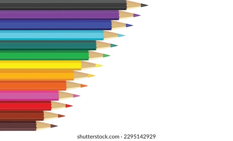wooden color pencils arranged in bulk on a white isolated background, Drawing colors, multicolors