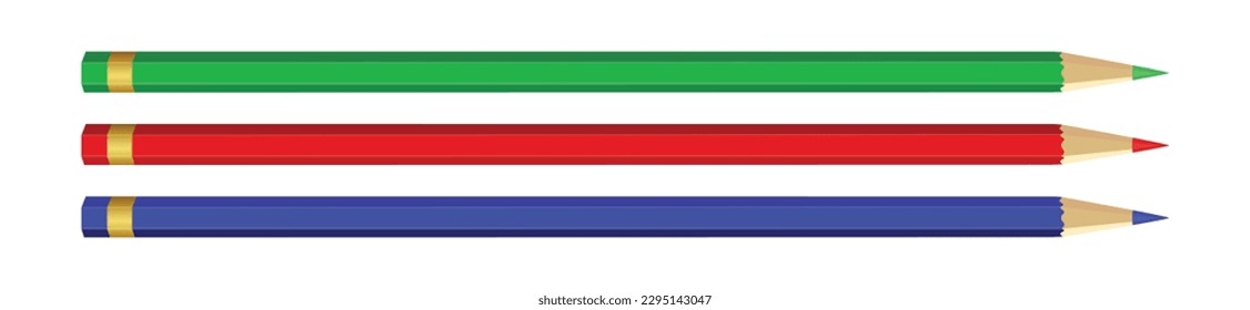 wooden color pencils arranged in bulk on a white isolated background, Drawing colors, multicolors, red green and blue color