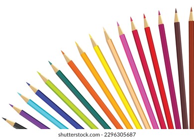 wooden color pencils arranged in bulk on a white isolated background, Drawing colors, multicolors