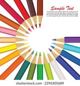 wooden color pencils arranged in bulk on a white isolated background arranged in circle, Drawing colors, multicolors