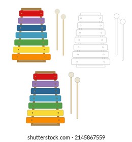 Wooden colored xylophone for children with sticks