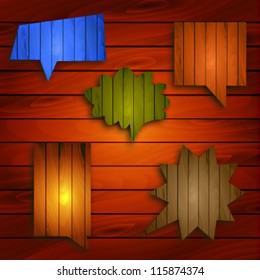 Wooden colorful bubble speech vector over realistic wooden floor