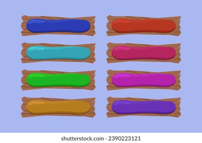 Wooden and colorful game buttons set.