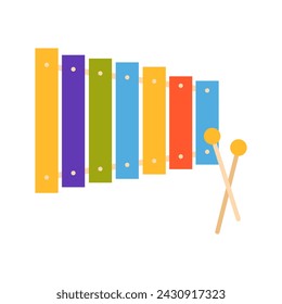 Wooden colorful xylophone. Mantissori children education game cartoon vector illustration