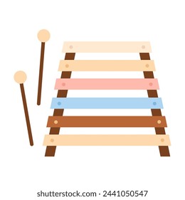 Wooden colorful xylophone toy. Wooden musical instrument for kids cartoon vector illustration