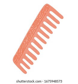 Wooden comb for hair care, natural material, isolated vector illustration, zero waste sustainable lifestyle, eco friendly tool