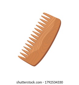 Wooden comb for hair care, natural material, isolated vector illustration, zero waste sustainable lifestyle, eco friendly tool. Isolated graphic on white background, vector stock illustration