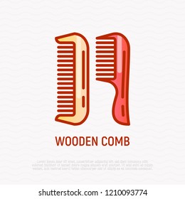 Wooden comb thin line icon. Modern vector illustration, element of logo for hairdresser, barber shop.
