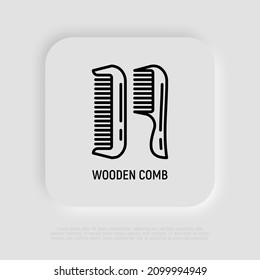 Wooden comb thin line icon. Zero waste. Modern vector illustration, element of logo for hairdresser, barber shop.