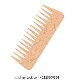 Wooden comb. Vector illustration isolated on white background.