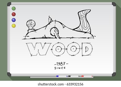 Wooden company logo. Hand drawn vector stock illustration