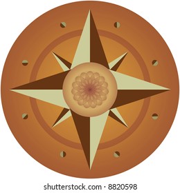 Wooden compass with ornament vector