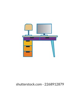 Wooden computer table, brown simple table vector. white background isolated.