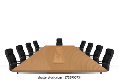 wooden conference table and chairs on white background