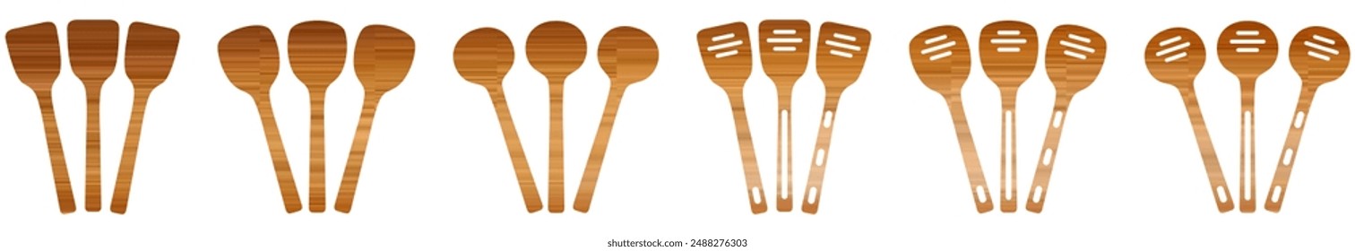 Wooden cooking spoon icon set.