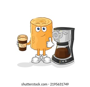 the wooden corkscrew drinking coffee illustration. character vector