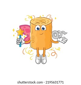 the wooden corkscrew fairy with wings and stick. cartoon mascot vector