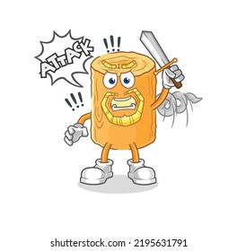 the wooden corkscrew knights attack with sword. cartoon mascot vector