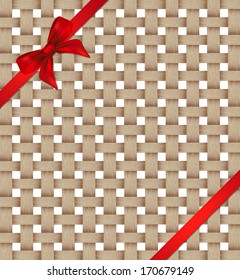 Wooden corner the decorated ribbon and bow. Vector illustration