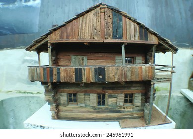 wooden cottage in the Alps on a vector realistic image